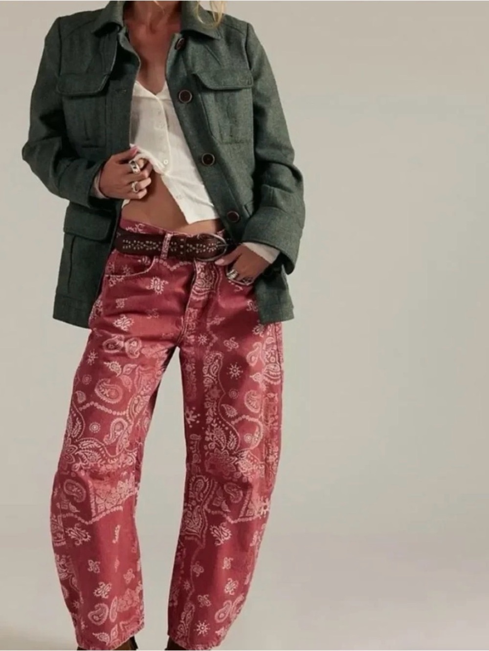 We the Free Good Luck Printed Barrel jeans